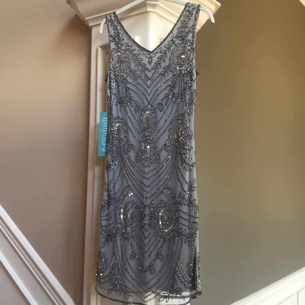 NWT Gorgeous Embellished Gray Prelude Dress